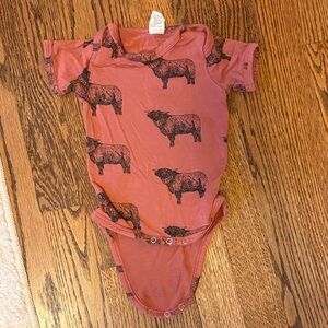 Red/Brown Kate Quinn Baby Onesie with Bull Print